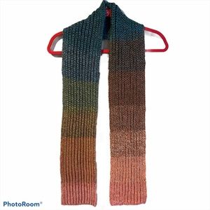 NEW HANDMADE Hand Knit Stripe Ribbed Squishy Soft Scarf Blue Coral Pink